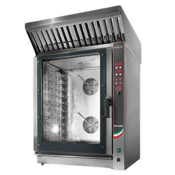 Cuptor electric 10 tavi (GN 11 sau 60x40 cm) comenzi digitale, cu abur, cu hota 12,7 kW