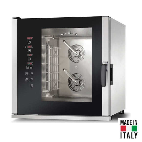 Cuptor electric pentru 6 tavi (60x40 cm / GN 1/1) Tecnodom Vespucci Wash PF8906, digital, convectie, aburi, 10,5 kW - Made in Italy