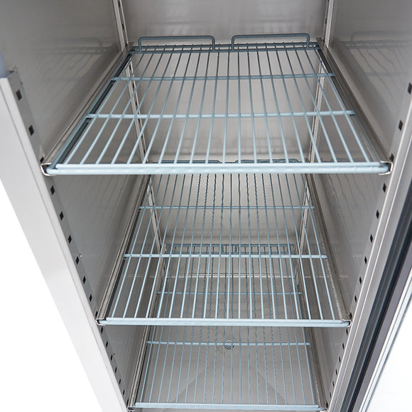 Dulap de congelare inox cu usa sticla, -18C -22C, racire ventilata, 3 polite GN 21, 600 Litri, cu roti