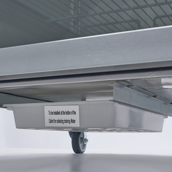 Dulap de congelare inox cu usa sticla, -18C -22C, racire ventilata, 3 polite GN 21, 600 Litri, cu roti