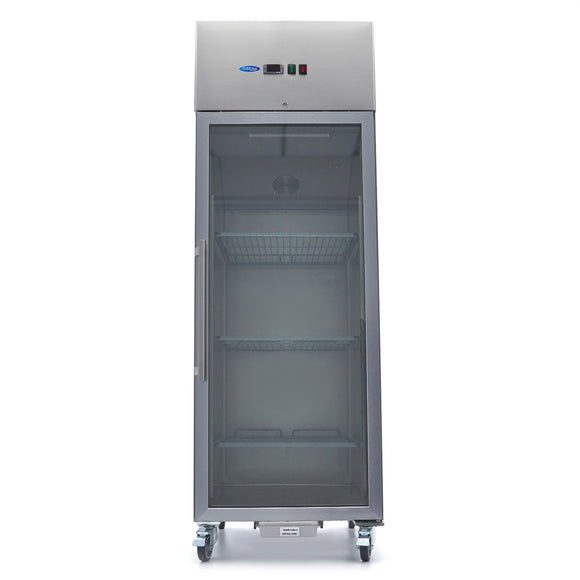Dulap de congelare inox cu usa sticla, -18C -22C, racire ventilata, 3 polite GN 21, 600 Litri, cu roti