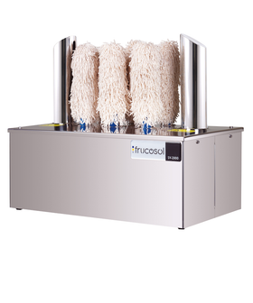 Masina profesionala de lustruit pahare dubla Frucosol SV2000 – 400-500 pahare pe ora, lustruire simultana 2 pahare, perii fibre naturale, aer cald dublu, 2140W, pentru restaurante cu 200 couverts si hoteluri