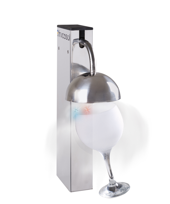 Racitor pahare CO2 cu display LED personalizabil Frucosol GF1000D – bruma instantanee, ecran programabil cu numele localului sau mesaj promotional, pentru baruri premium si evenimente