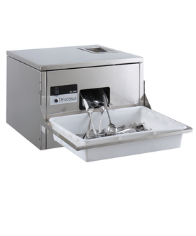 Masina de lustruit si sterilizat tacamuri Frucosol SH3000 – 3000-3500 piese pe ora, granule vegetale ecologice, lampa UV sterilizare, aer cald, compatibila inox argint si alpaca, pentru restaurante si hoteluri HoReCa