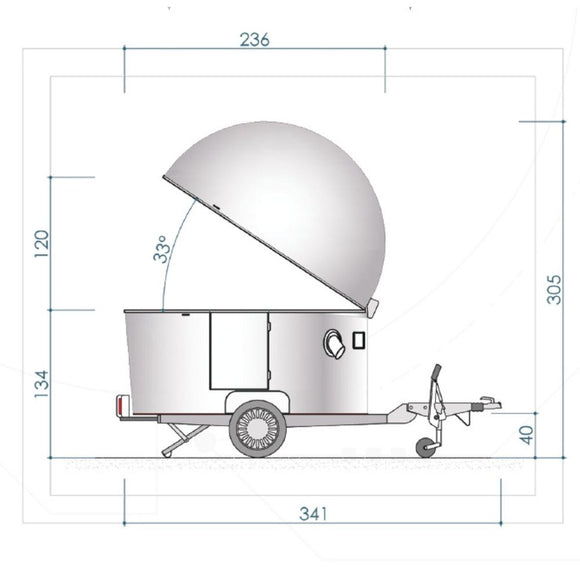 Rulota food truck DREAM, tip glob, 1 ax cu sistem franare, 750 kg.
