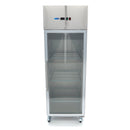 Dulap de congelare inox cu usa sticla, -18C -22C, racire ventilata, 3 polite GN 21, 600 Litri, cu roti