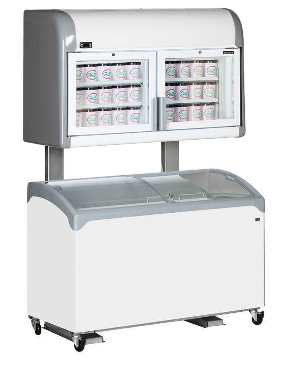 Expozitor de congelare alb, 170 l, -23-18 C, 2 uși din sticlă, racire statica, iluminare LED, puetere 212 W, clasa...