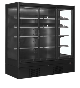 EXTRA1875CD-Negru Sticla, 1160 l, 2 la 6, 3 uși din sticlă cu balama, Ventilat, 2 x LED Vertical, 1300 W, C