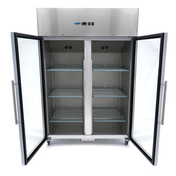 Frigider inox cu 2 usi sticla, 08 C, 1200 Litri, GN 21, agent frigorific ecologic R290 - clasa energetica C