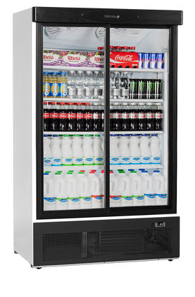 FS1202S-Alb RAL9016, 660 l, 2 la 10, 2 uși glisante din sticlă cu autoînchidere, Ventilat, LED, 850 W, F