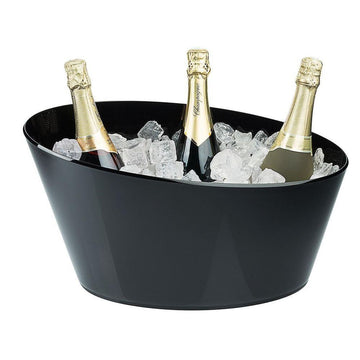 Frapiera ovala 4 sticle, acryl negru lucios, robust, 46xH26 cm