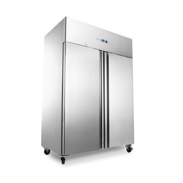 Frigider inox cu 2 usi, 010 C, 1400 Litri, agent frigorific ecologic R290, cu roti