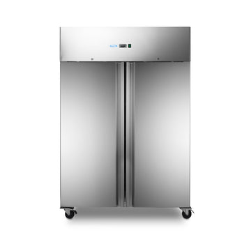 Frigider inox cu 2 usi, 010 C, 800 Litri, agent frigorific ecologic R290, cu roti