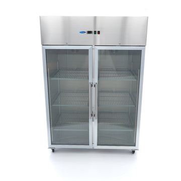 Frigider inox cu 2 usi sticla, 08 C, 1200 Litri, GN 21, agent frigorific ecologic R290 - clasa energetica C