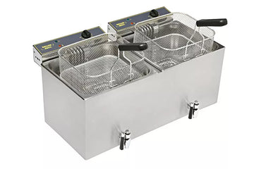 Friteura electrica cu 2 cuve 2 x 12L si sistem de scurgere, 12,8kW, 380 V Friteura electrica cu 2 cuve