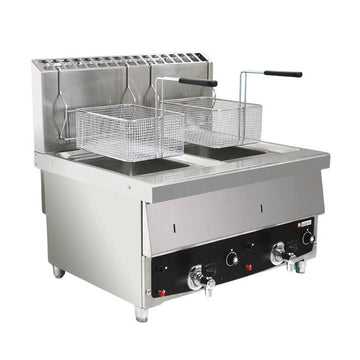 Friteuza dubla pe gaz 1010 Lt., 6,5 kW 6,5 kW, cu robinet evacuate ulei, ELFRAMO - Italia
