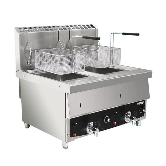 Friteuza dubla pe gaz 1010 Lt., 6,5 kW 6,5 kW, cu robinet evacuate ulei, ELFRAMO - Italia