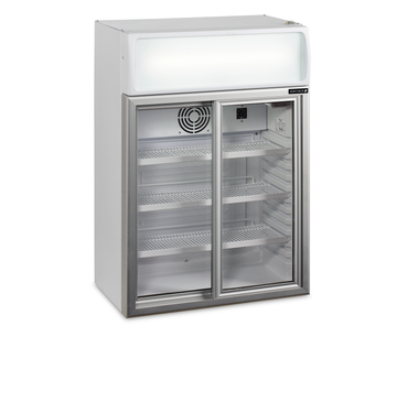 Racitor mic masa alb BC60MC, 60 l, +2/+10C, 2 usi glisante Tefcold – racitor de masa compact pentru bauturi si produse fresh la puncte de vanzare