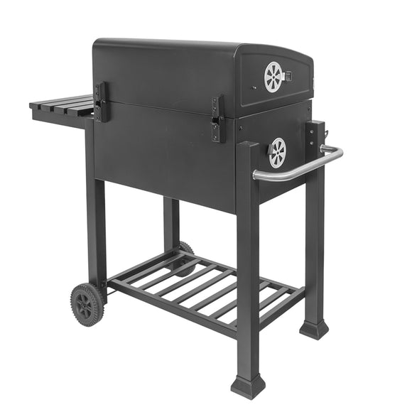 Gratar de gradina pe carbune cu capac 1x masa laterala 56x42 cm negru