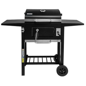 Grill de gradina pe carbune cu capac si gratar emailat 2x masuta laterala 42x30 cm - 0