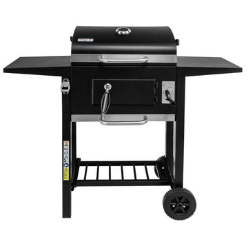 Grill de gradina pe carbune cu capac si gratar emailat 2x masuta laterala 42x30 cm - 0