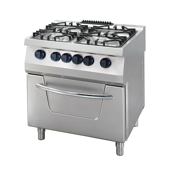Heavy Duty Stove - 4 Burners - Double Unit - 70cm Deep - 36kW - Gas incl Electric Oven In orice bucatarie de catering