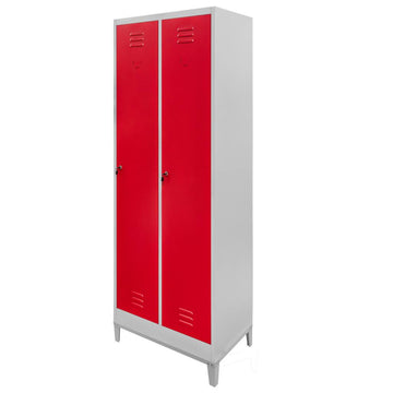 Dulap vestiar BHP pe baza cu picioare 2 usi S-60 cm gri/fata rosie