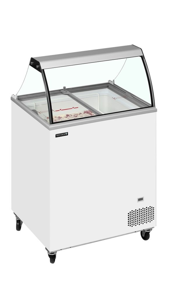 Lada congelator inghetata alba capac plat IC201SC+SO vedere laterala Tefcold – lada congelator inghetata pentru magazine, HoReCa si expunere