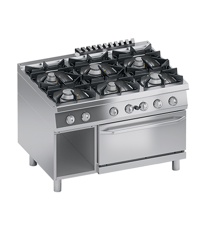 Masina de gatit / Aragaz cu 6 focuri, cuptor pe gaz GN 2/1, cu baza deschisa - PERFORMANCE LINE, 56.50 kW