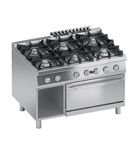 Masina de gatit / Aragaz cu 6 focuri, cuptor pe gaz GN 2/1, cu baza deschisa - PERFORMANCE LINE, 56.50 kW
