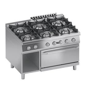 Masina de gatit / Aragaz cu 6 focuri, cuptor pe gaz GN 2/1, cu baza deschisa, 56.50 kW