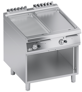 Plita fry top pe gaz, supratafa de coacere din inox, 1/2 neted 1/2 striat, cu baza deschisa - PERFORMANCE LINE, 18 kW