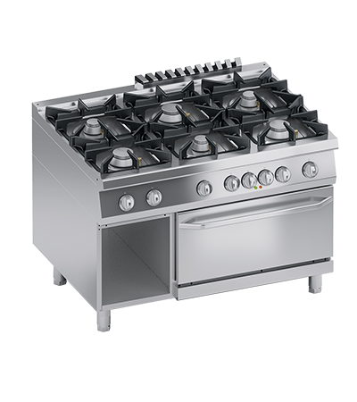 Masina de gatit / Aragaz cu 6 focuri, cuptor electric GN 2/1, cu baza deschisa - PERFORMANCE LINE, 48 kW