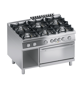 Masina de gatit / Aragaz cu 6 focuri, cuptor electric GN 2/1, cu baza deschisa - PERFORMANCE LINE, 48 kW