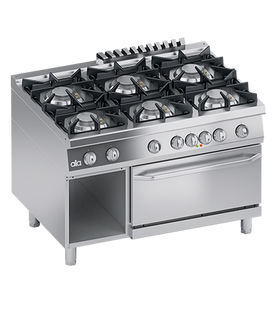 Masina de gatit / Aragaz cu 6 focuri, cuptor electric GN 2/1, cu baza deschisa, 48 kW