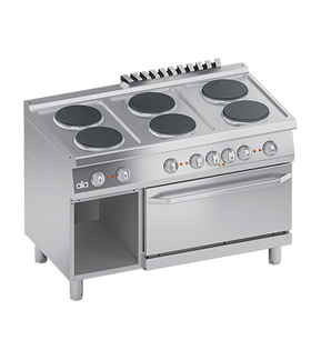 Masina de gatit electrica cu 6 plite, cuptor electric GN 2/1, baza deschisa, 21 kW