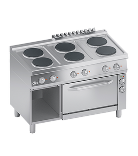 Masina de gatit electrica cu 6 plite, cuptor electric cu convectie GN 1/1, baza deschisa, 19.25 kW