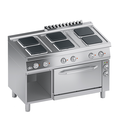 Masina de gatit electrica cu 6 plite dreptunghiulare, cuptor electric cu convectie GN 1/1, baza deschisa, 19.25 kW