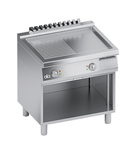 Plita fry-top electrica, 1/2 neted 1/2 striat, zona de coacere din inox, baza deschisa - PERFORMANCE LINE, 10 kW