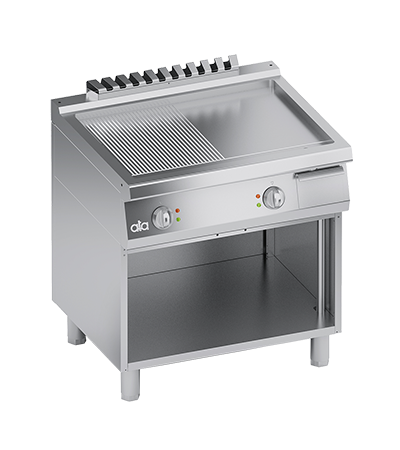Plita fry-top electrica, 1/2 neted 1/2 striat, zona de coacere din inox, baza deschisa - PERFORMANCE LINE, 10 kW