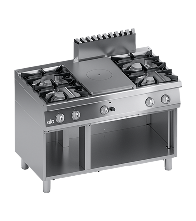 Masina de gatit cu 4 arzatoare, plita unica, baza deschisa, 35,40 kW
