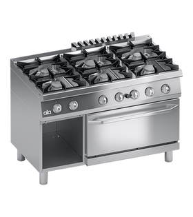 Masina de gatit cu 6 arzatoare, cuptor pe gaz GN 2/1, dulap inchis - PERFORMANCE LINE, 51,60 kW