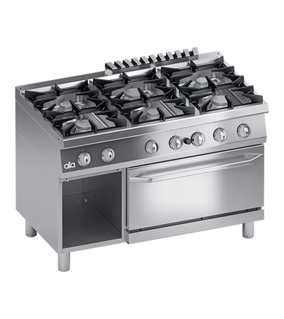 Masina de gatit cu 6 arzatoare, cuptor pe gaz GN 2/1, dulap inchis - PERFORMANCE LINE, 58,50 kW