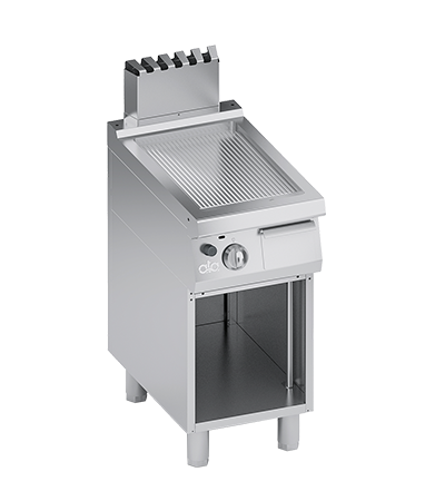 Plita fry-top pe gaz, striat, zona de coacere din inox, baza deschisa - PERFORMANCE LINE, 7 kW