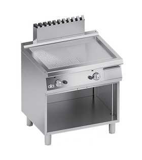 Plita fry-top pe gaz, 1/2 neted 1/2 striat, zona de coacere din inox, baza deschisa - PERFORMANCE LINE, 13.8 kW