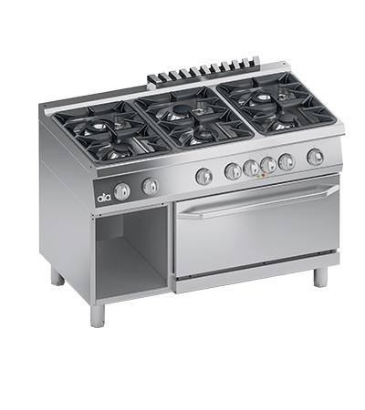 Masina de gatit cu 6 arzatoare, cuptor electric GN 2/1, baza deschisa - PERFORMANCE LINE, putere 5.40 kW electric, 27.30 kW gaz