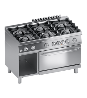 Masina de gatit cu 6 arzatoare, cuptor electric GN 2/1, baza deschisa - PERFORMANCE LINE, putere 5.40 kW electric, 44.10 kW gaz