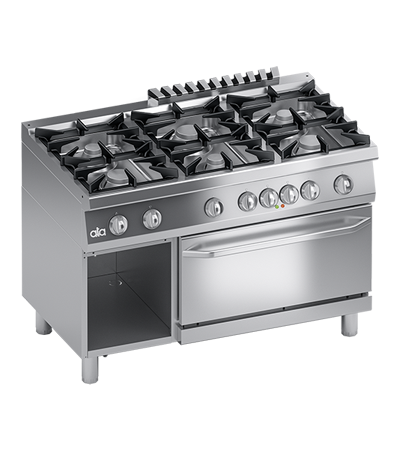 Masina de gatit cu 6 arzatoare, cuptor electric GN 2/1, baza deschisa - PERFORMANCE LINE, putere 5.40 kW electric, 51 kW gaz