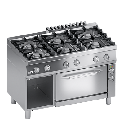 Masina de gatit cu 6 arzatoare, cuptor electric cu convectie GN 1/1, baza deschisa - PERFORMANCE LINE, putere 3.65 kW electric, 44.10 kW gaz