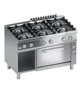 Masina de gatit cu 6 arzatoare, cuptor electric cu convectie GN 1/1, baza deschisa - PERFORMANCE LINE, putere 3.65 kW electric, 44.10 kW gaz